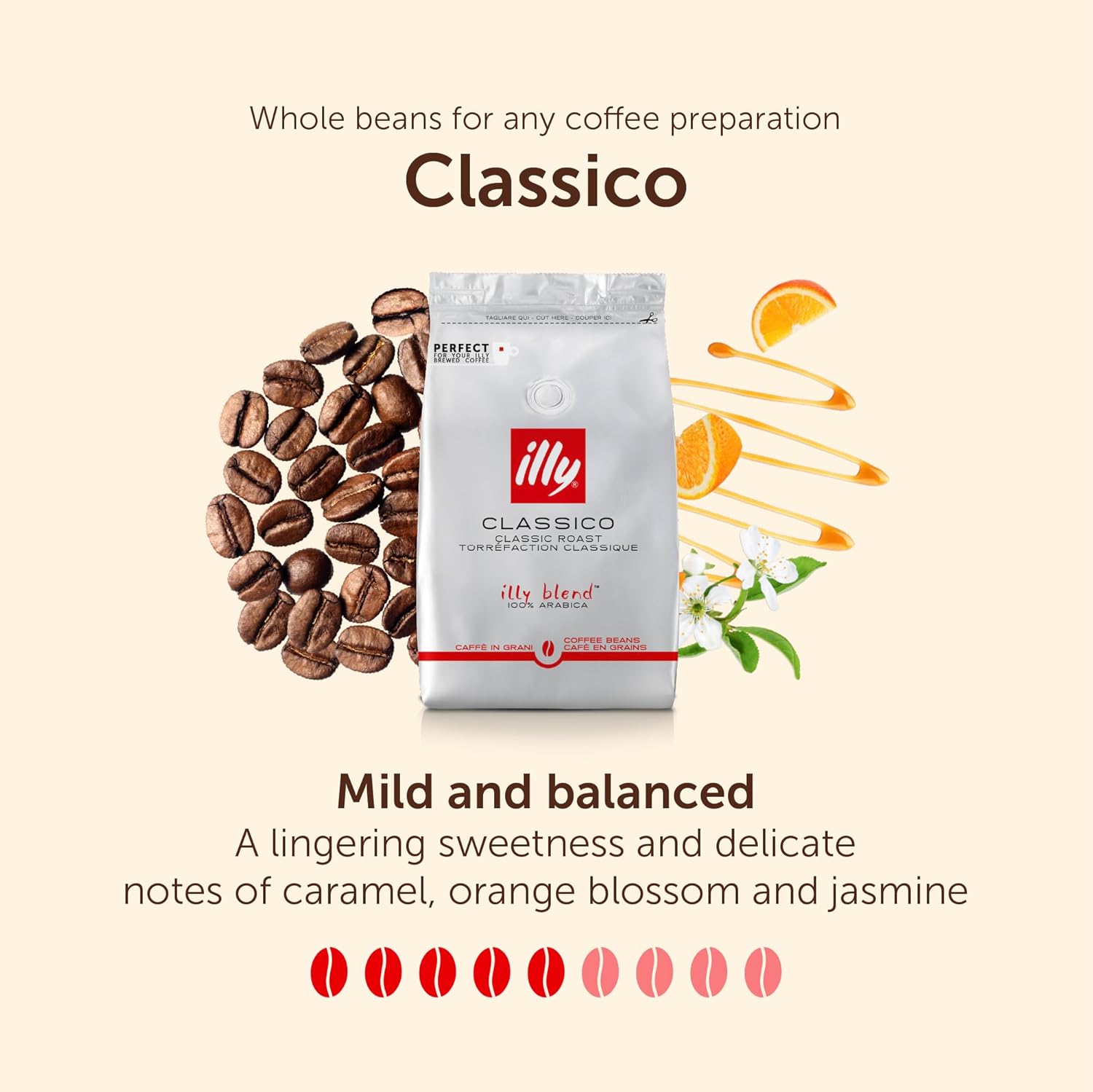 illy Classico Coffee Beans 500g Medium Roast Arabica Blend Smooth Caramel Notes