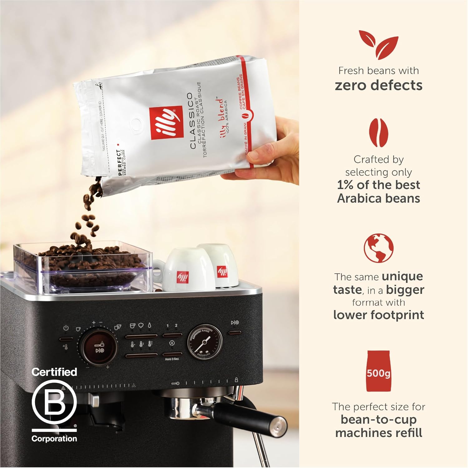 illy Classico Coffee Beans 500g Medium Roast Arabica Blend Smooth Caramel Notes